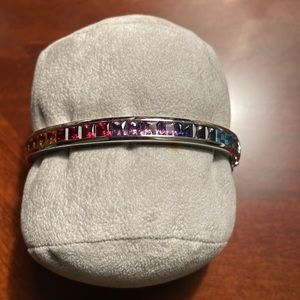 Heavy sterling silver bangle with gemstones